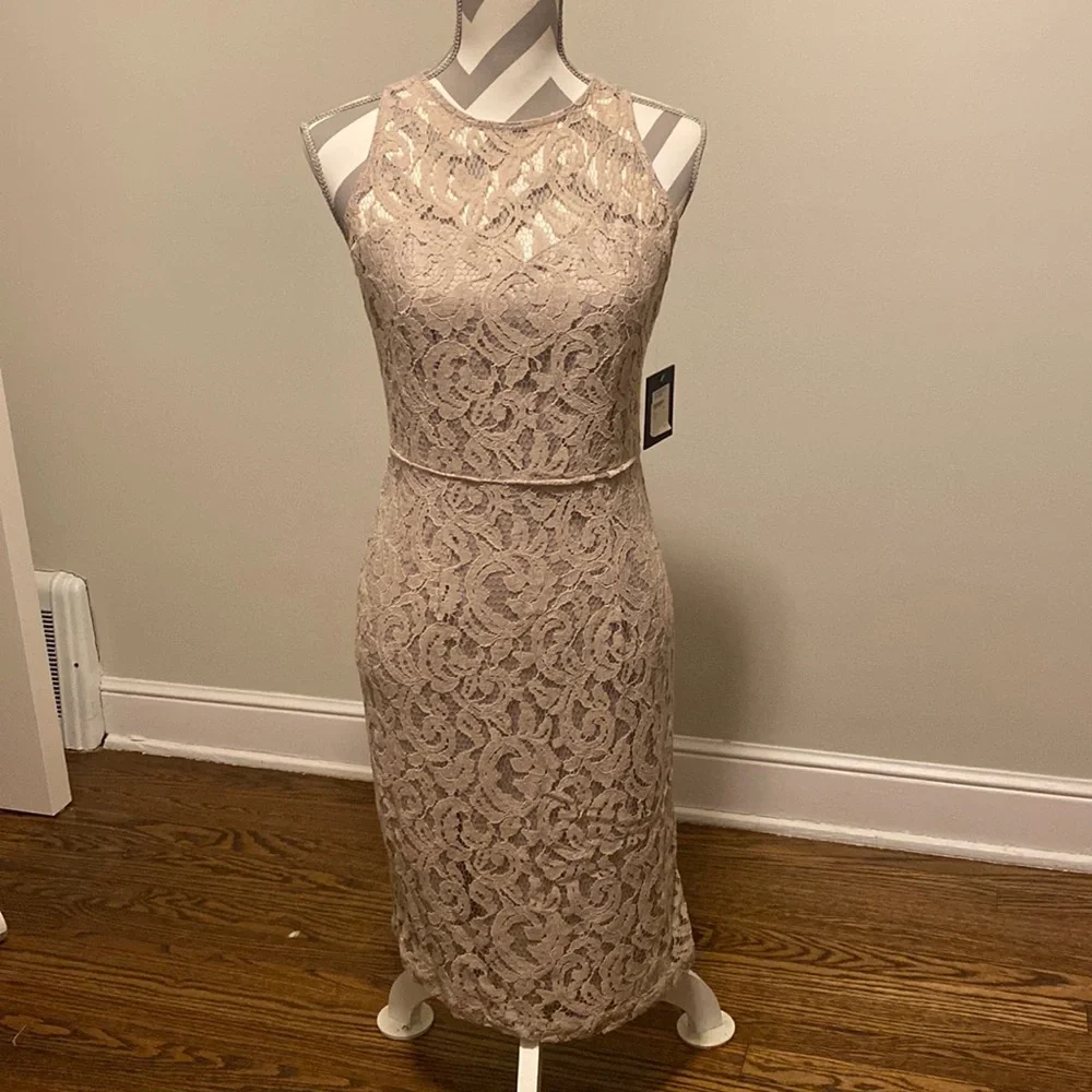Marina Taupe Lace Dress - Picture 1 of 7